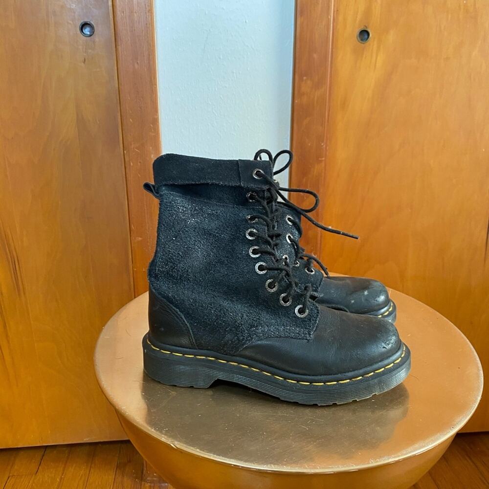 Dr. Martens Hazil Black Suede Foldover Combat Boots Men US 6 Women 8 Goth Punk